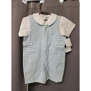 Strasburg Children Romper Shirt Set Blue Gingham Duck Embroidered‎ NWT Size 4Y
